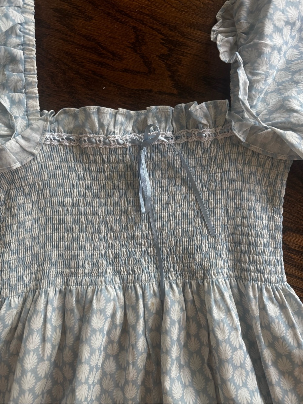 Hill House Scarlet Light Blue Puff-Sleeve Smocked Midi Dress - Picture 3 of 5